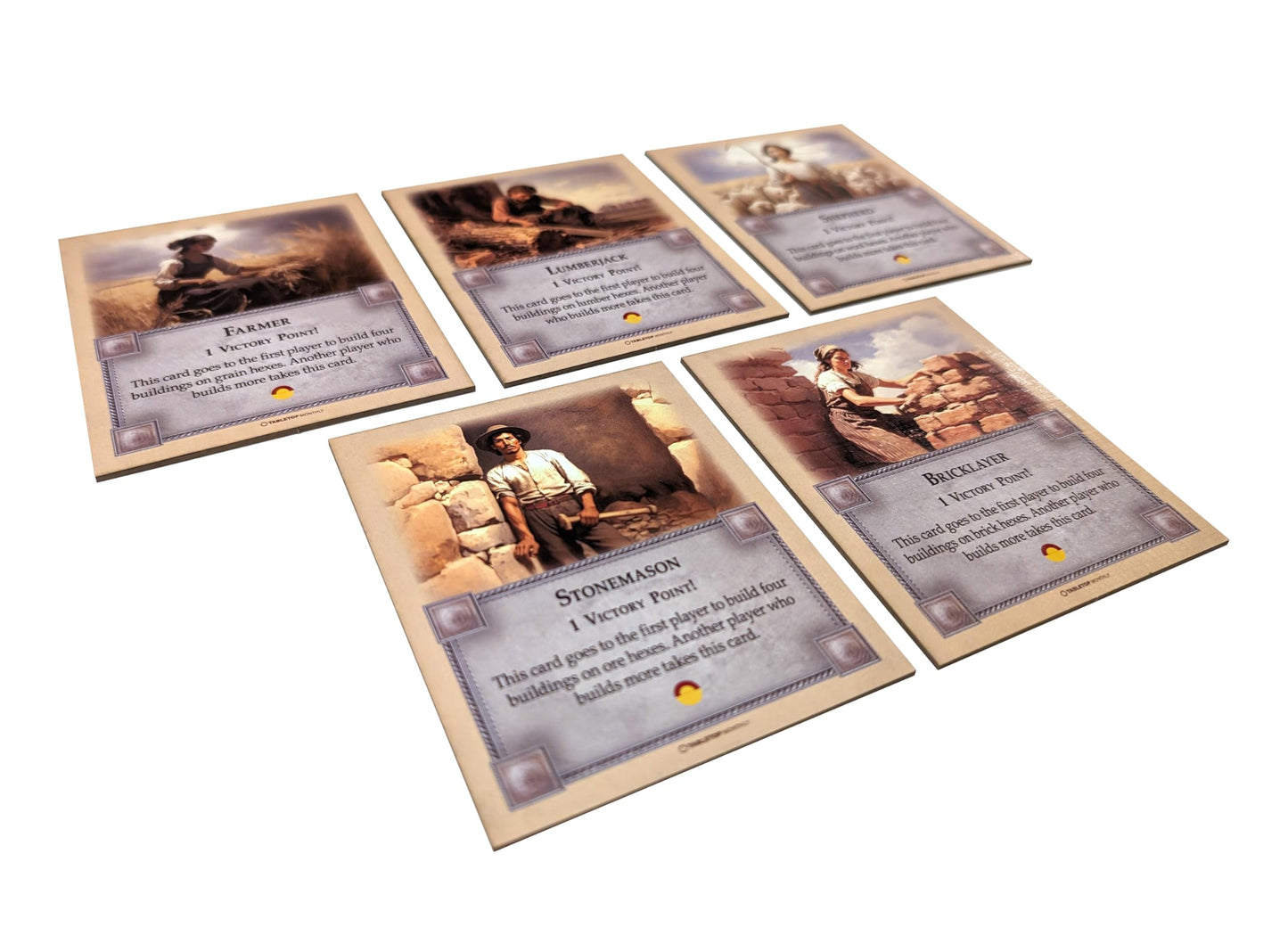 Tabletop Monthly Professions Victory Point Cards, Bricklayer, Stonemason, Farmer, Shepherd, Lumberjack, Compatible With Catan'S