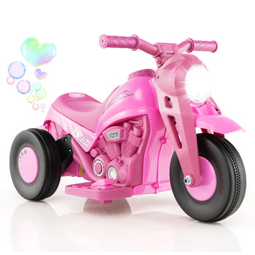 Costzon Kids Motorcycle, 6V Battery Powered Ride On Motorcycle With Bubble Maker, Music, Led Headlight, Forward & Backward, 3 Wheels Electric Motorcycle For Kids, Gift For Boys & Girls (Pink)