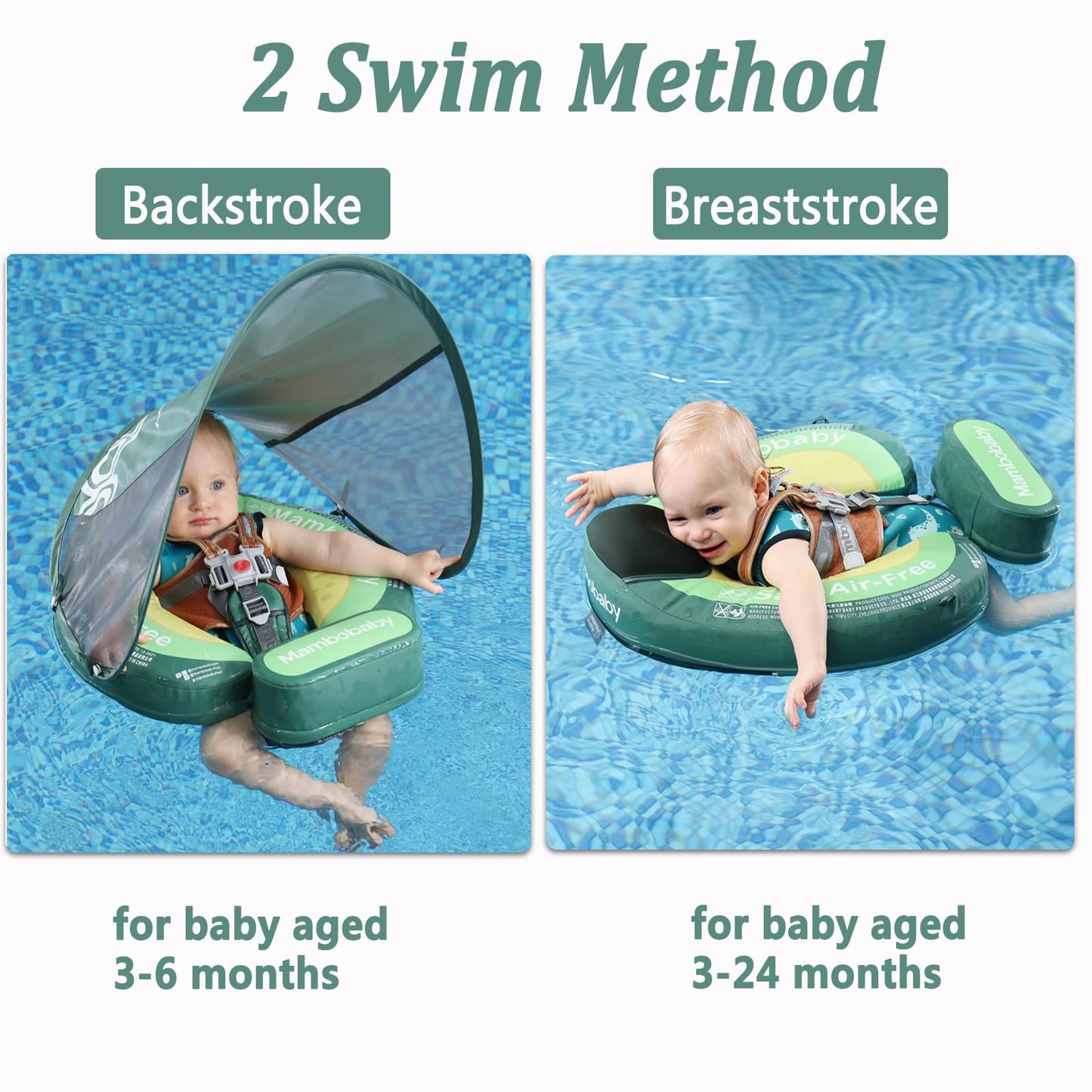 Upgread Mambobaby Float With Upf 50+ Sun Protection Canopy Big Buoyancy Non-Inflatable Solid Baby Swim Pool Float For Ages 3-24