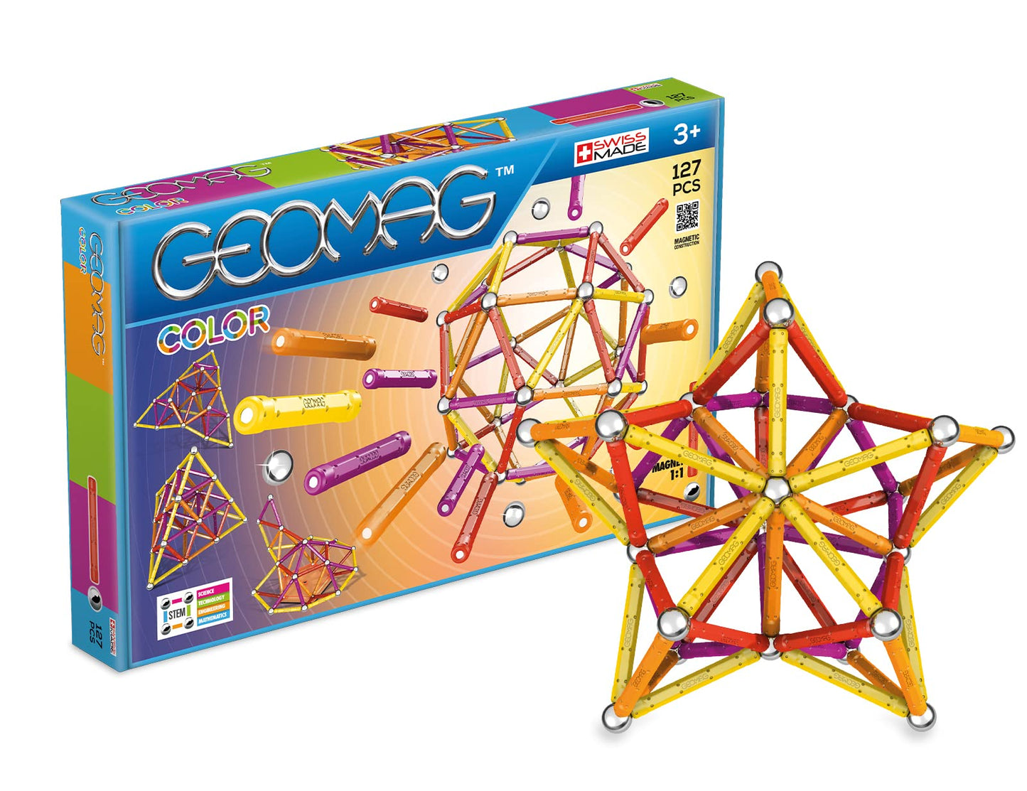 Geomag - Color - 127-Piece Magnetic Building Set, Certified Stem Construction Toy, Safe For Ages 3 And Up