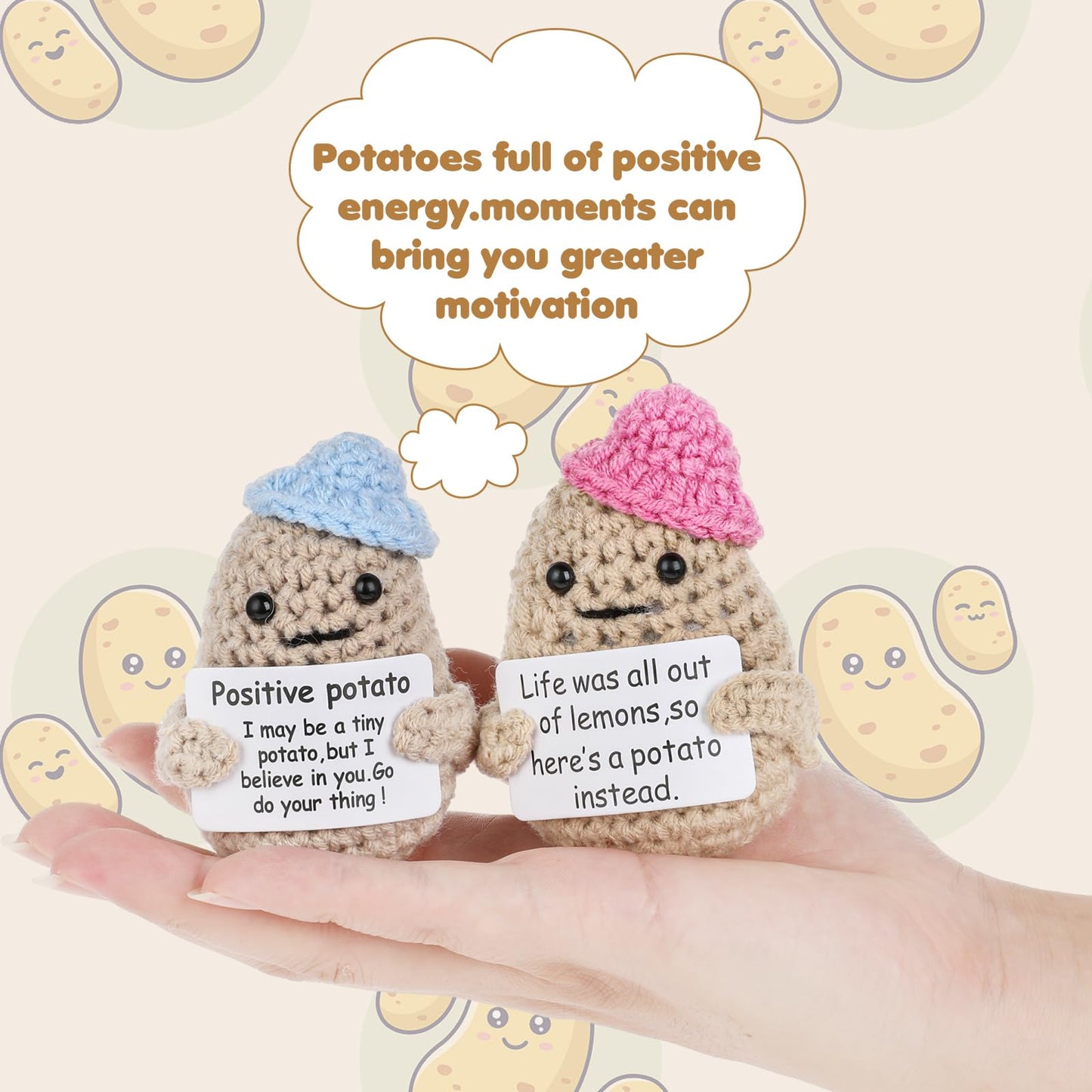 Grevosea 2 Pieces Mini Funny Knitted Potato, 3 Inch Cute Funny Couples Wool Knitting Doll Potato With Active Card Cheer Up Gifts For Christmas Birthday Friends Party Decoration Encouragement