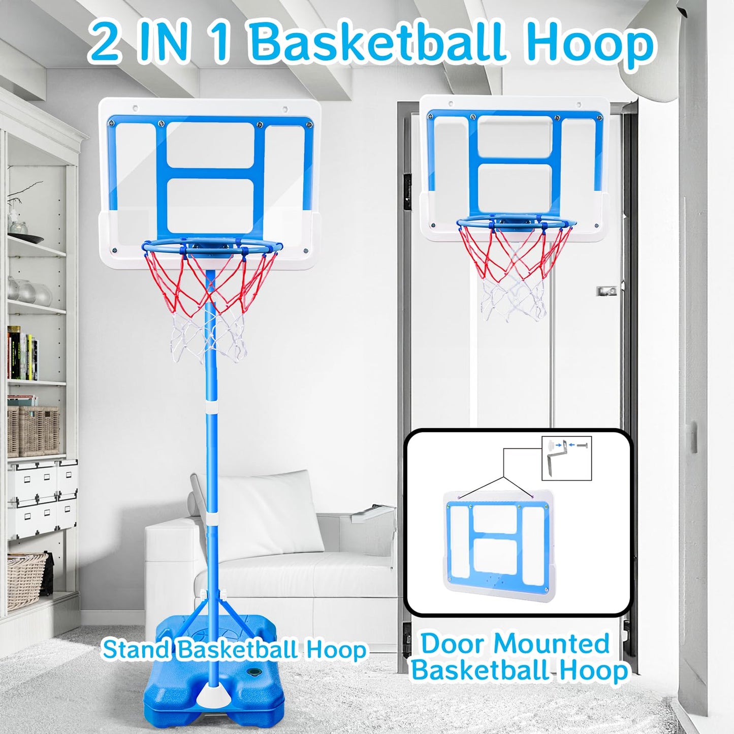 Shylizard Kids Toy Gift For 3 4 5 6 7 8 Years Old, Kids Basketball Hoop Adjustable Height 3.5Ft-6.2Ft, Mini Basketball Hoop For Boys Girls, Basketball Goal Toys Outdoor Indoor Game Gifts(Blue)