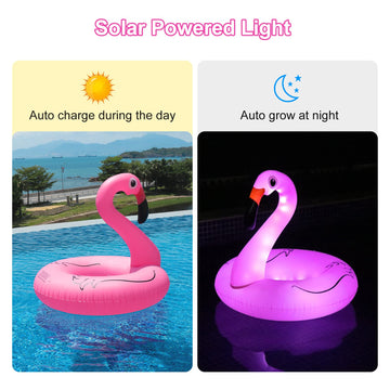 Flyfreeu Flamingo Inflatable Pool Floats With Lights, Solar Powered Flamingo Swim Tube Rings For Adults, 42'' Swimming Ring Lake
