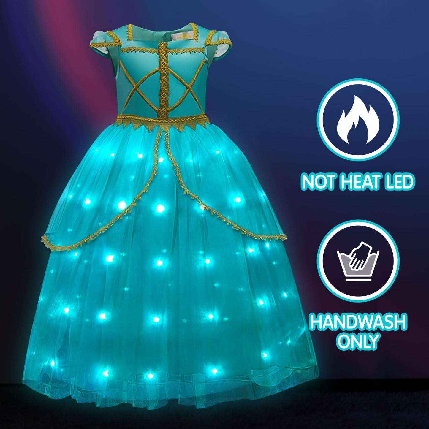 Uporpor Light Up Princess Dress Up Clothes Costume For Girls Halloween Kids Princess Cosplay Party Supply For Christmas, Blue Green, 120