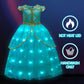 Uporpor Light Up Princess Dress Up Clothes Costume For Girls Halloween Kids Princess Cosplay Party Supply For Christmas, Blue Green, 150