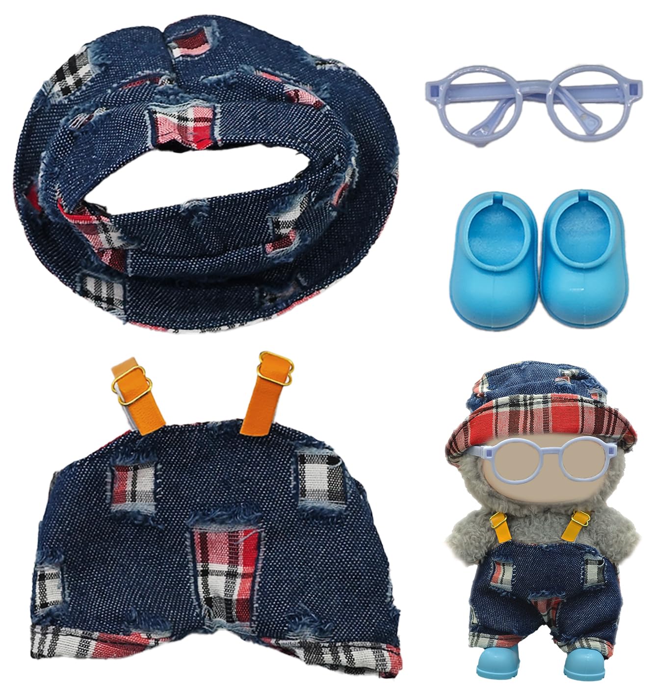 Doll Clothes Accessories Set for 17cm  Funny Outfit Set Compatible with 17 cm  Adorable Doll Clothing Set  Cute Clothes for Dress up Unique Style  No Doll Included (Denim Blue)