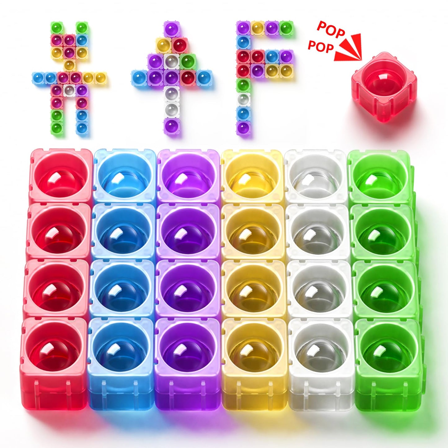 Fidget Toys For Kids, Transparent Silicone Popper Diy Building Blocks Cvc Words Learning Phonics Color Recognition Clarssroom Tool Anxiety Stress Reliever Toy (Transparent)