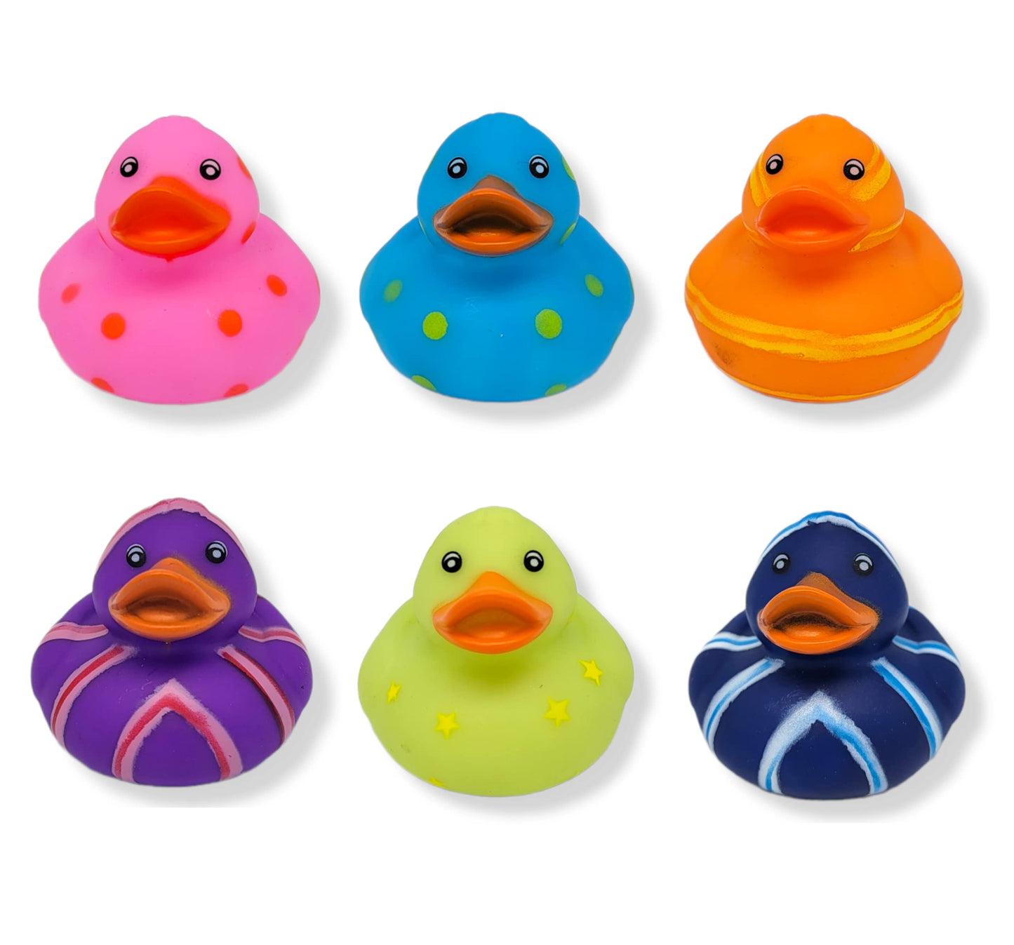 Cool Rubber Ducks (2') Standard Size. (12 Pack) Cute Duck Bath Tub Pool Toys. (Multi-Color Pattern Rubber Squicky Duckies)