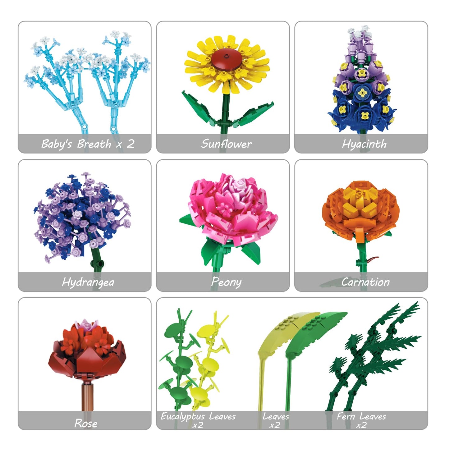 BrickTribe Flowers Set with Vase - 1853PCS Botanical Collection for Adults, Includes Sunflower, Rose & Baby's Breath, 14+