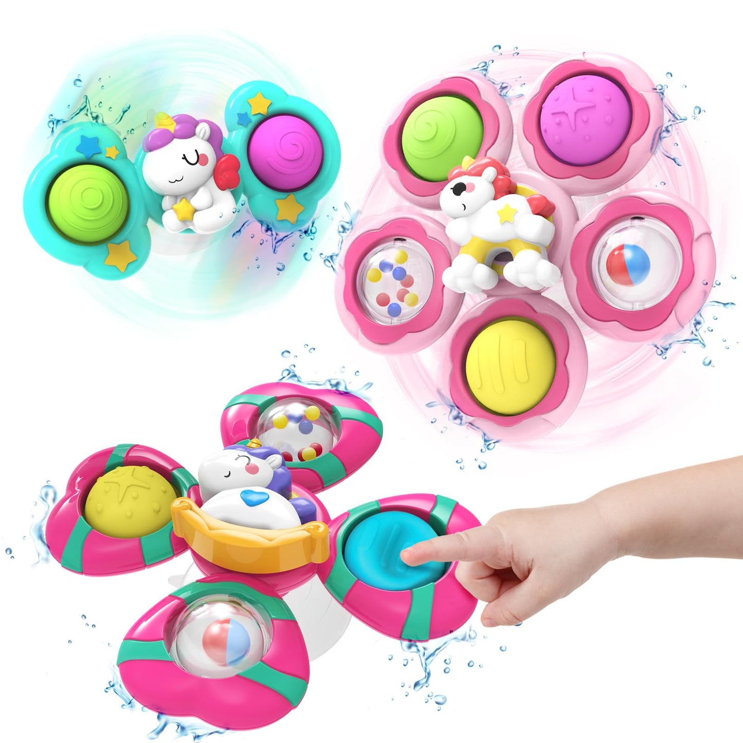 3PCS Suction Cup Fidget Spinner for Babies,Toddler Bath Toys,Airplane Car Travel Table & Window Sensory Toys for Toddlers,1 2 Ye