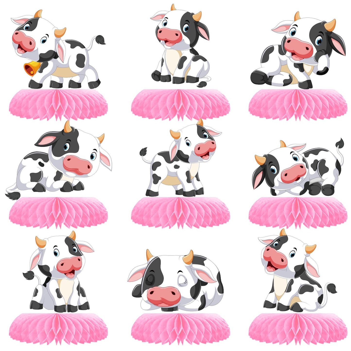 9 Pcs Pink Cow Honeycomb Centerpieces Farm Animals Cow Table Topper Honeycomb Pink Cow Theme Party Honeycomb 3D Cow Print Table Decoration For Girl Party Baby Shower Western Cowboy Party Supplies
