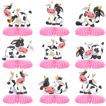 9 Pcs Pink Cow Honeycomb Centerpieces Farm Animals Cow Table Topper Honeycomb Pink Cow Theme Party Honeycomb 3D Cow Print Table Decoration For Girl Party Baby Shower Western Cowboy Party Supplies