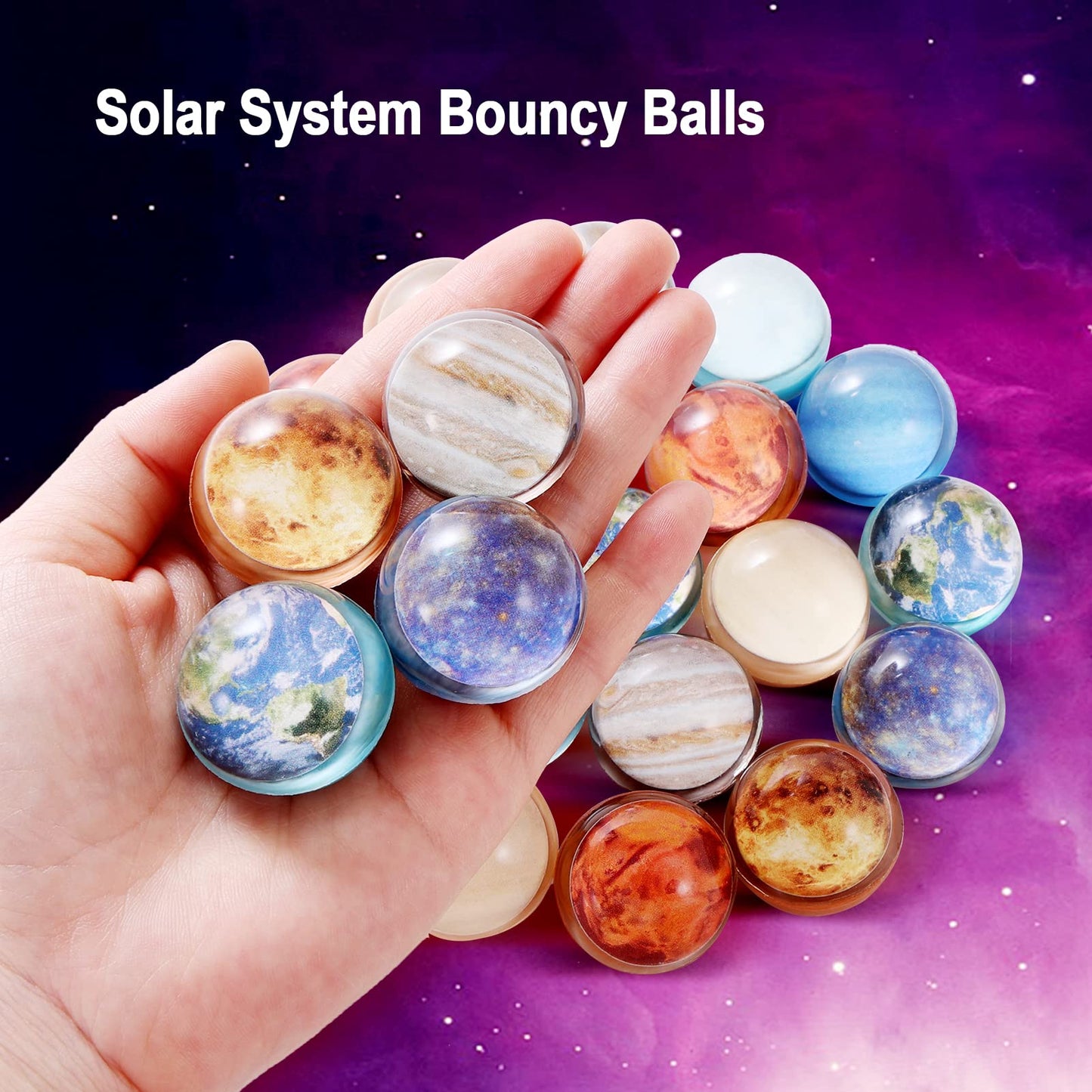 Pllieay 24Pcs Space Solar System Eight Planets Themed Bouncy Balls For Kids Party Favors, Gift Bag Filling, 32Mm