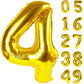 40 Inch Gold Large Number 4 Birthday Balloon, Giant Number Four 14 24 34 40 44 2024 Balloons, Foil Mylar Big Balloons For Annive