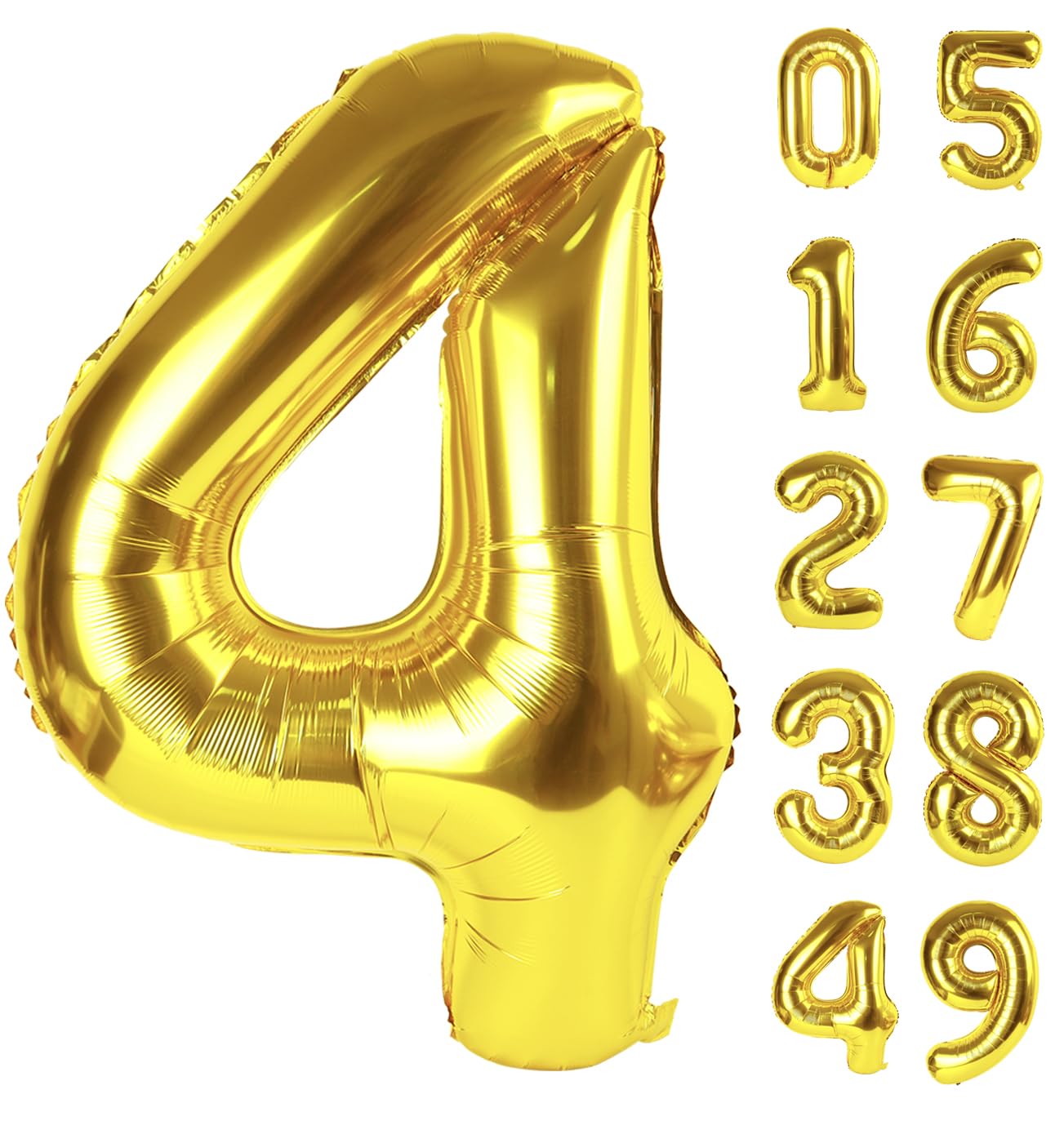 40 Inch Gold Large Number 4 Birthday Balloon, Giant Number Four 14 24 34 40 44 2024 Balloons, Foil Mylar Big Balloons For Annive