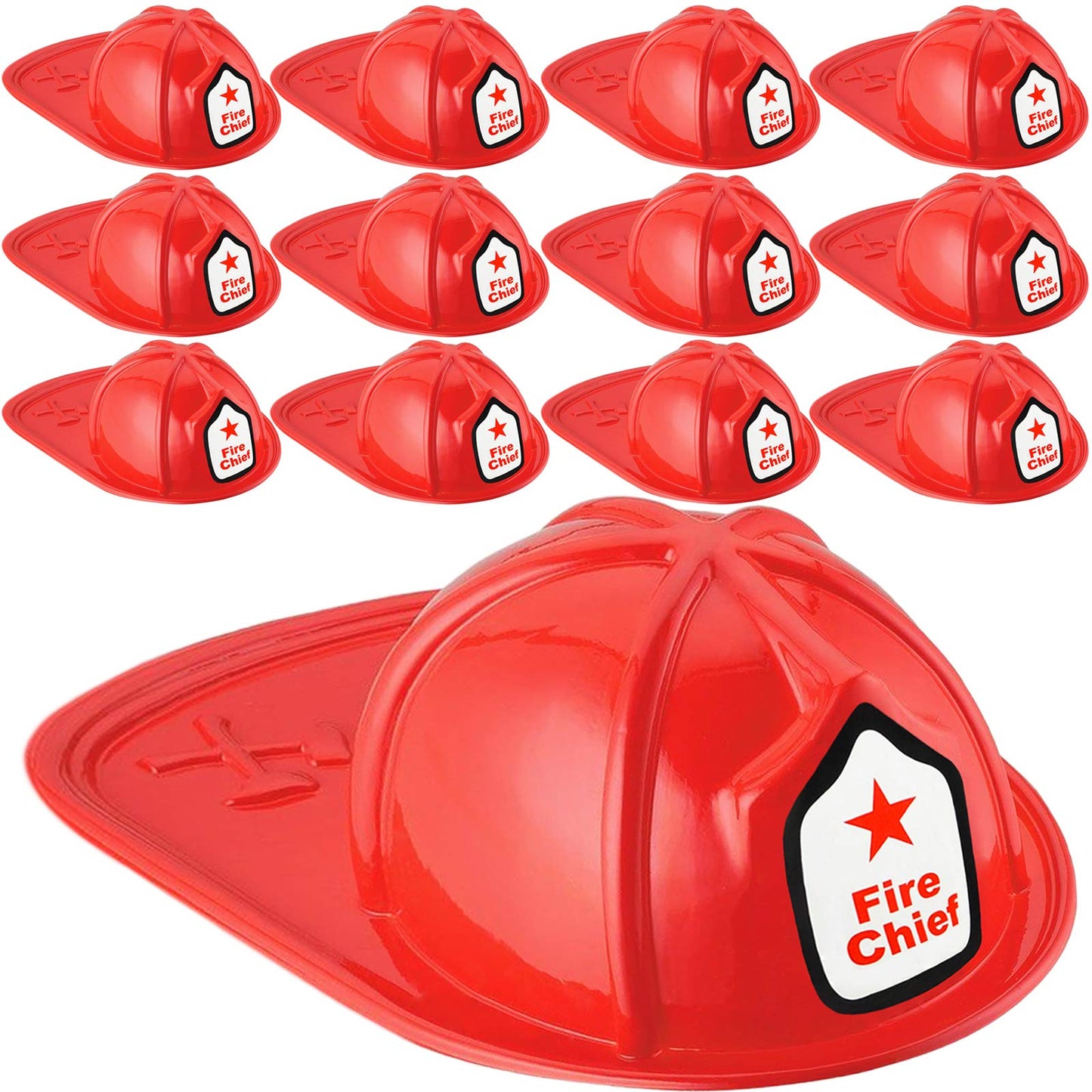 AnapoliZ Kids Firefighter Hat | 12 Pcs Plastic Fire Hats for Kids | Double Axe Fire Chief Theme Party | Fun, Safe, Soft Firefigh