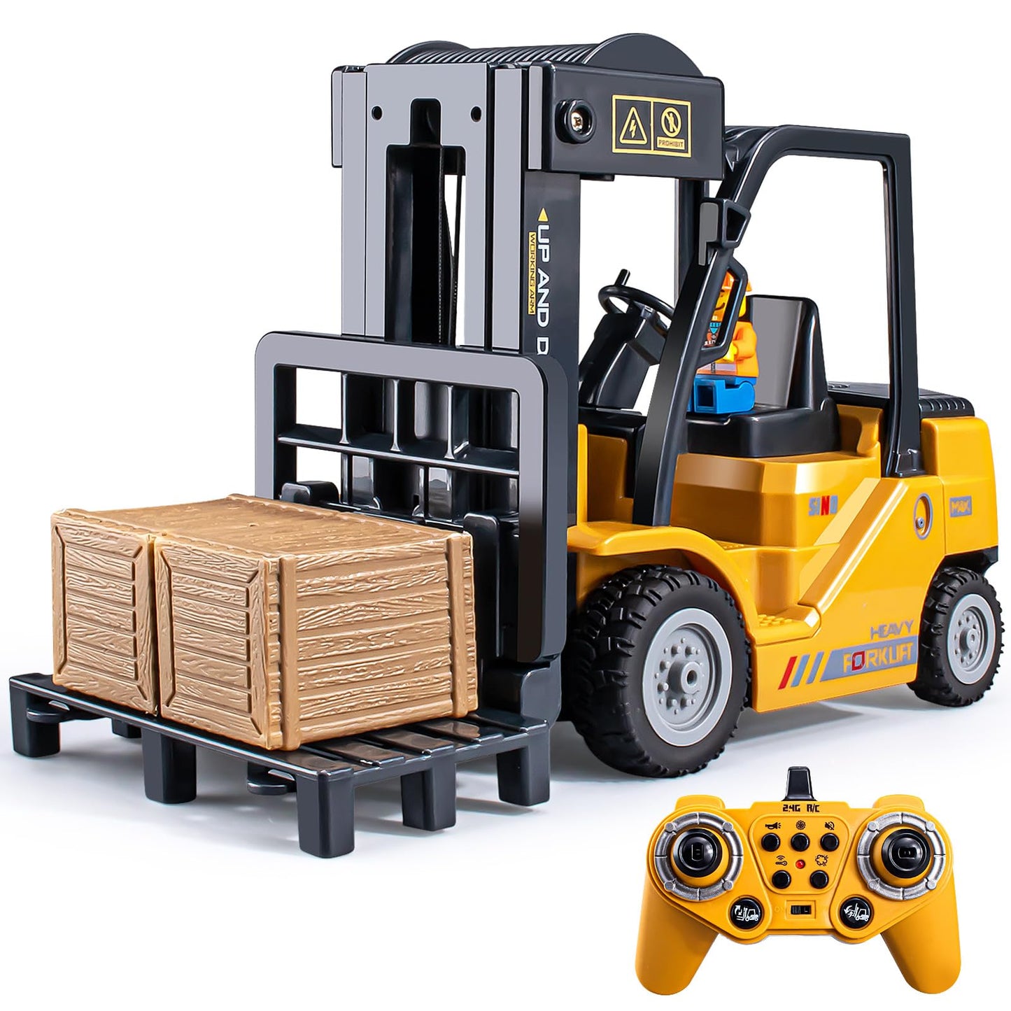 Vijisuki 2.4Ghz Remote Control Forklift Toys,Rc Forklift Truck With Spray, Cool Lights,Sound,1/24 Scale 11 Channel Rechargeable