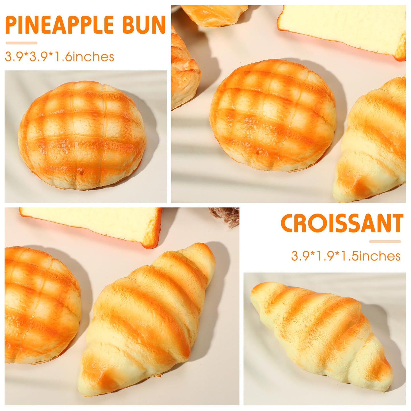 Foilswirl 5 Pcs Bread Stress Toy Soft Toast Bread Shape Toy Slow Rising Toy Anxiety Relief Food Toy for Kids mature-themed Tricky Funny Birthday Gifts Simulation Fake Food Stress Toy Balls(Style 1)