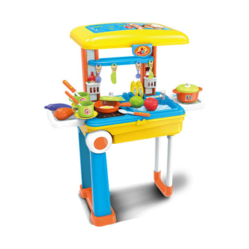 Toy Chef 2-in-1 Travel Suitcase Kitchen Set for Children | Includes Toy Pots, Pans, Dishes, Utensils & Foods ABS Plastic Pretend