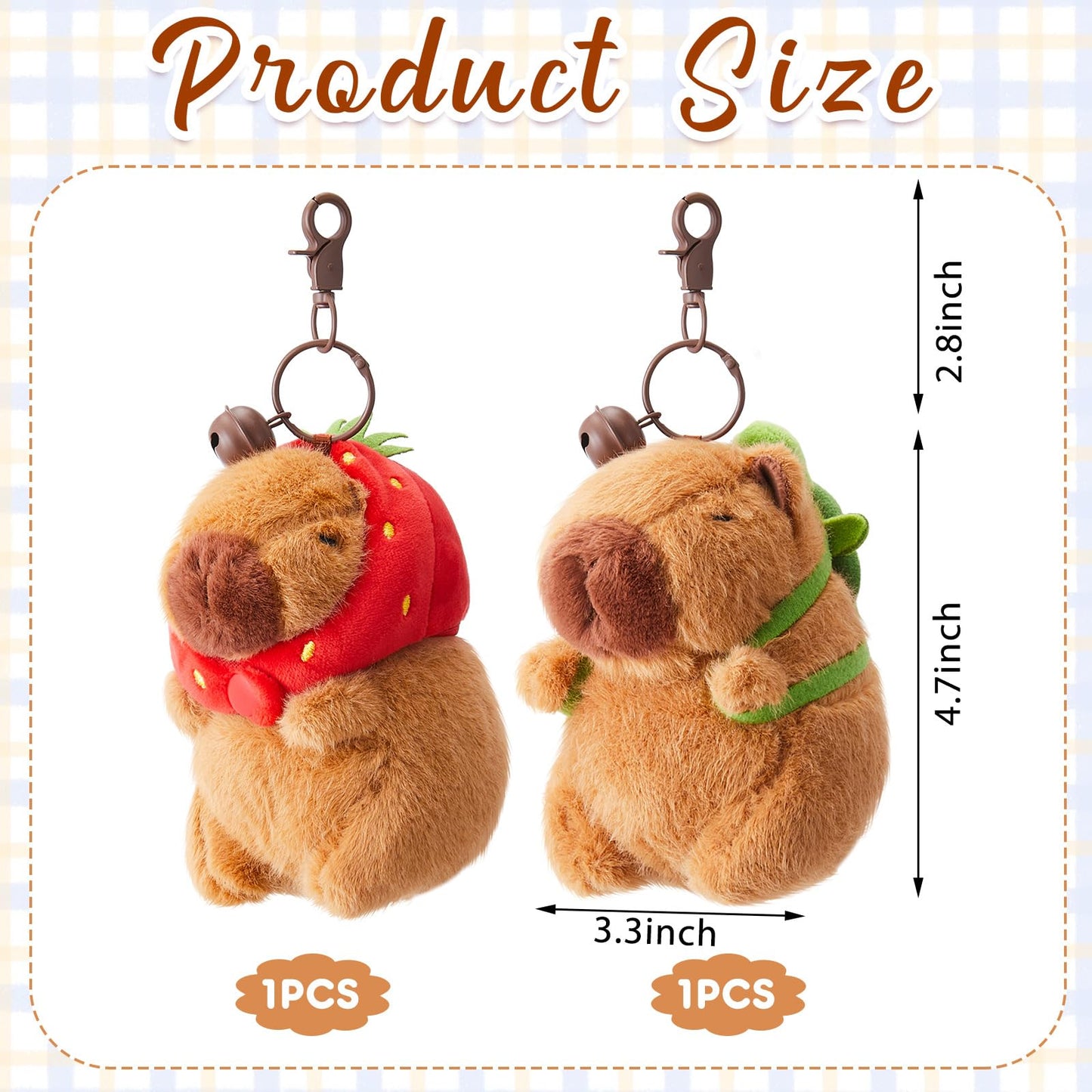 Simgoing 2 Pcs Capybara Plush Keychain Small Capybara Stuffed Animals Toy Pendant For Graduation Gifts Exchange Birthday Party Favor Decor Supplies(Turtle Bag, Strawberry Hood)