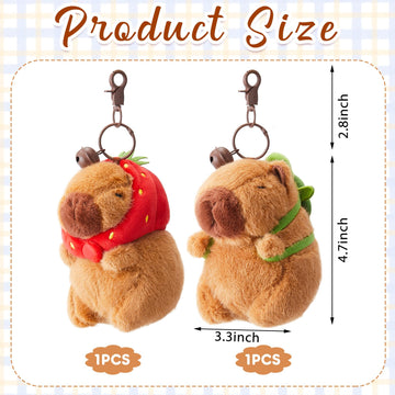 Simgoing 2 Pcs Capybara Plush Keychain Small Capybara Stuffed Animals Toy Pendant For Graduation Gifts Exchange Birthday Party Favor Decor Supplies(Turtle Bag, Strawberry Hood)