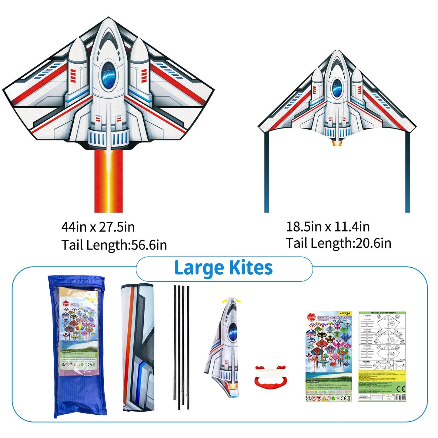 Kite, 2 Pack Easy To Fly Rocket Plane Kite With Mini Launcher Kites For Kids Ages 4-8 8-12 Boys Easter Gift Kites For Children & Adults With 328Ft Kite String For Outdoor Games And Family Activities