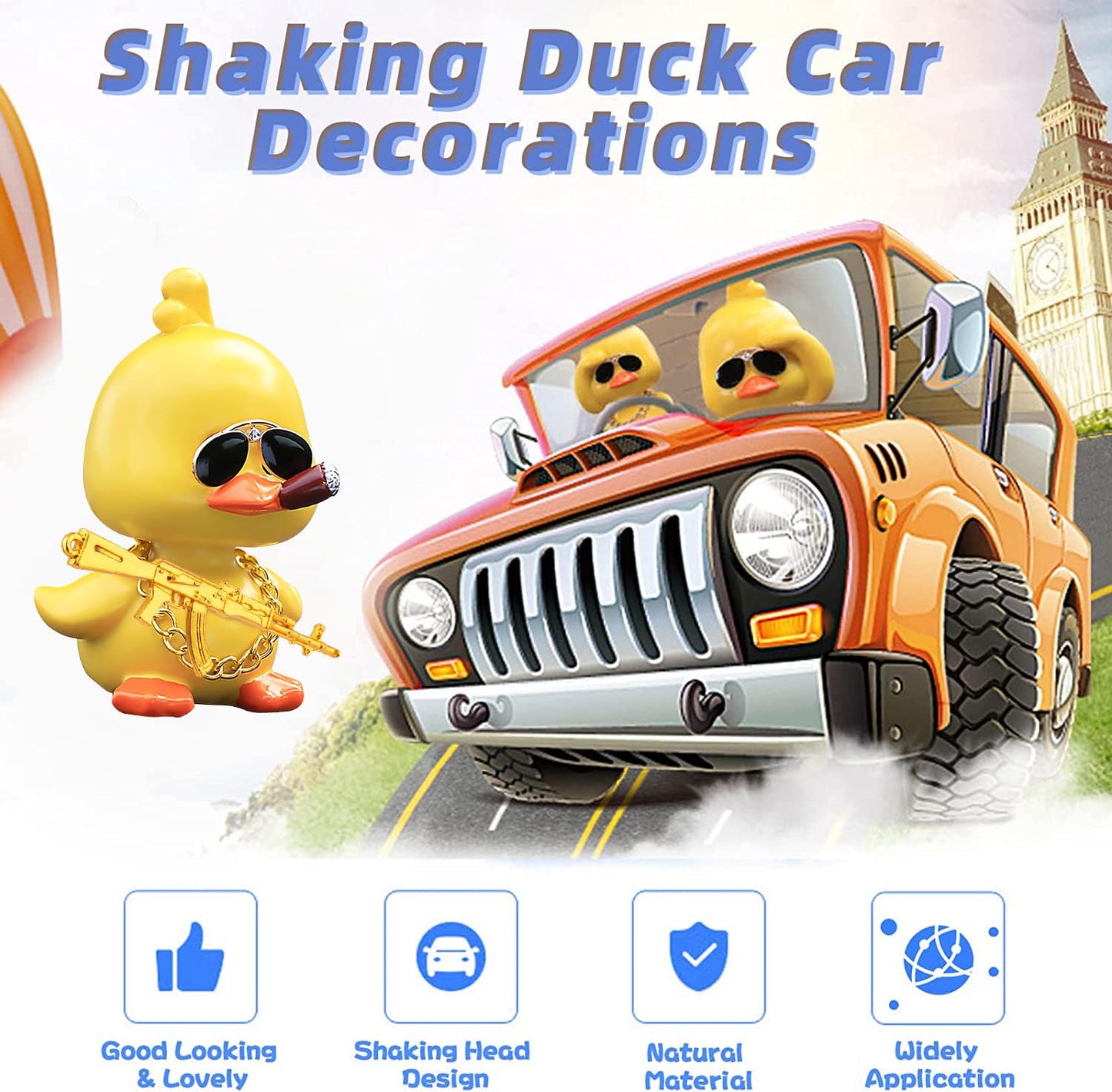 Wonuu Bobble Heads Ducks, Car Dashboard Decor Cute Yellow Shaking Head Duck Doll For Car Interior Ornament With Glasses, Necklace And Funny Accessories (Duck Cool)