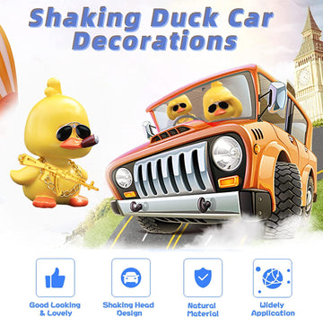 Wonuu Bobble Heads Ducks, Car Dashboard Decor Cute Yellow Shaking Head Duck Doll For Car Interior Ornament With Glasses, Necklace And Funny Accessories (Duck Cool)