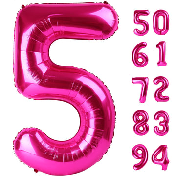 Hot Pink 5 Balloon, Number Balloons 40 Inch, 5Th Birthday Balloon Decorations, Hot Pink Party Supplies, 5 Number Balloons, Numbe