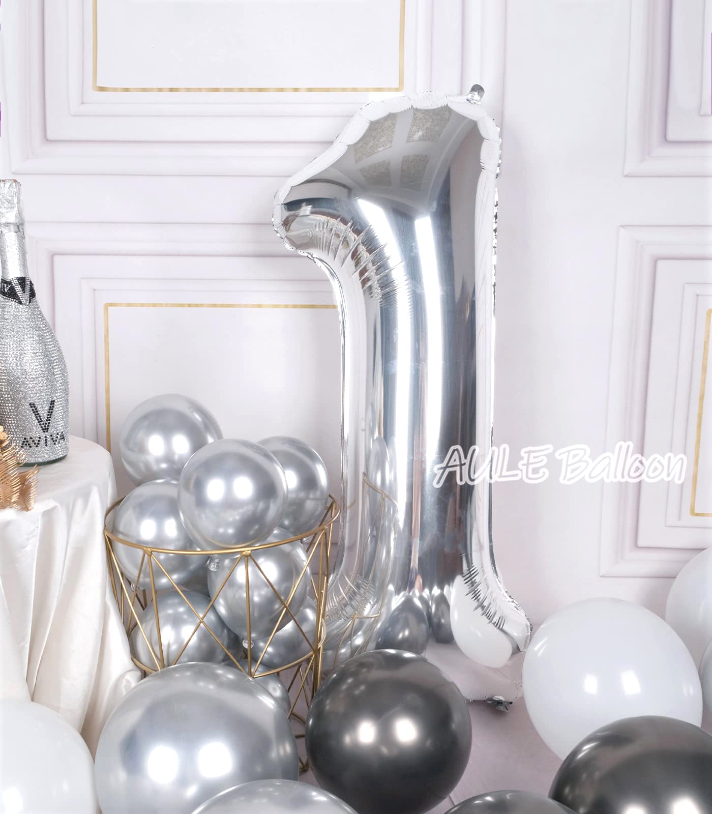 Aule 40 Inch Big Silver 1 Balloon Number Large Foil Helium Number Balloons 0-9 Jumbo Giant Happy 1St Birthday Party Decorations