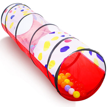 Kids Play Tunnel For Toddlers, Pop Up Crawl Through Tunnel Play Tent For Baby Infant Children Or Dog With 2 Mesh Sides, Kids Tunnel Toys Or Gift Indoor & Outdoor (Red Crawling Tent With Dots)