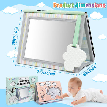 Dr.Rapeti Soft Tummy Time Book Baby Safe Mirror With Teether Crinkle Pages Tummy Time Mirror High Contrast Montessori Sensory Toy Tummy Time Toy For Newborn Baby Infant