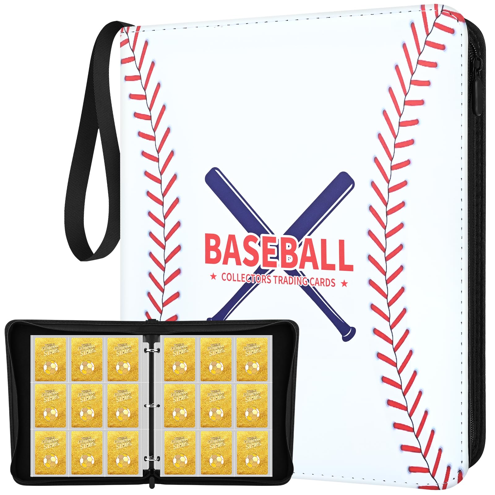 9 Pockets Trading Card Binder With 900 Double-Sided Pockets, Pu Zipper Top Loader Binder With 50 Removable Sleeves For Basketbal