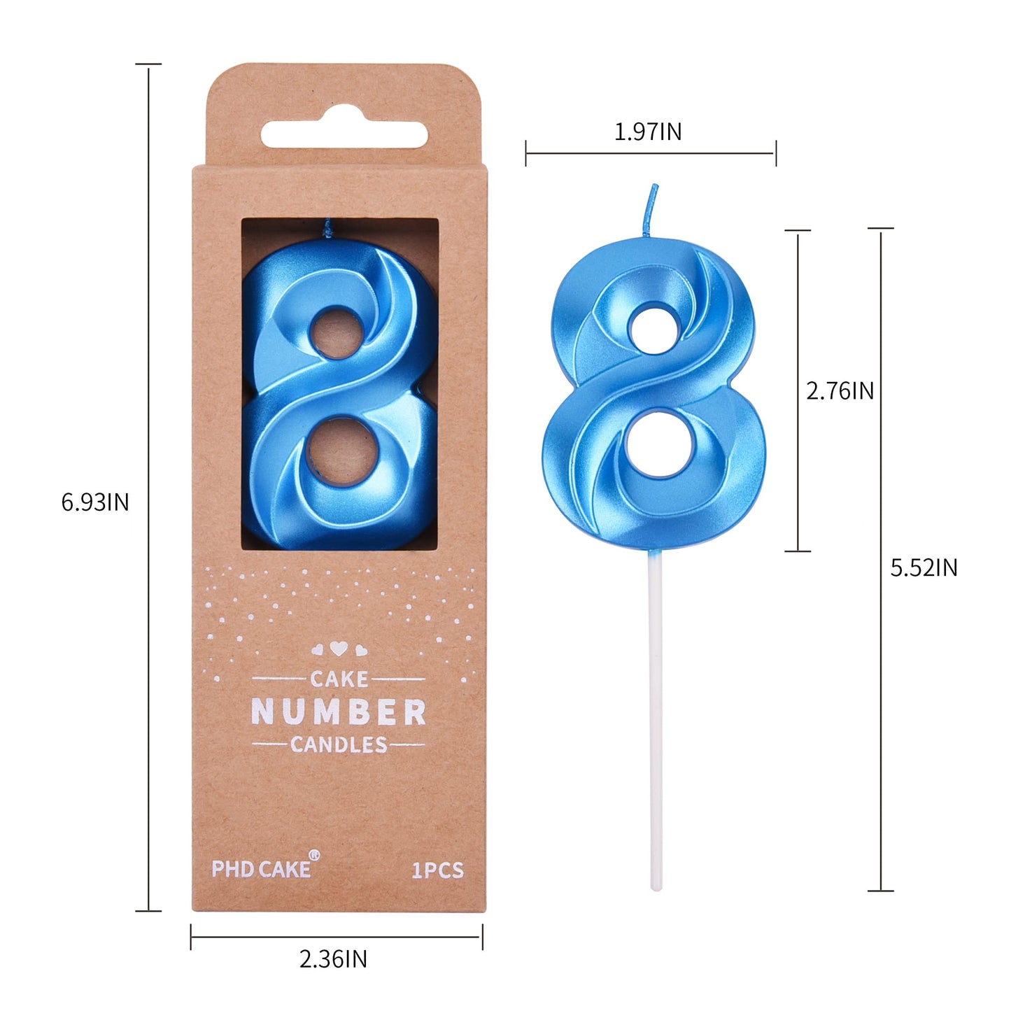 PHD CAKE 2.76 Inch Diamond Blue 8 Number Birthday Candles, Blue Number Candles, Cake Number Candles, Party Celebration