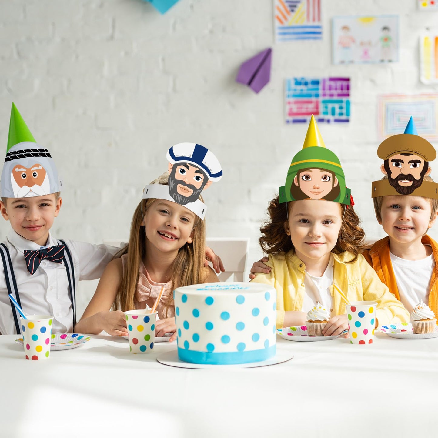 RoundFunny 30 Pcs Passover Character Play Headbands Happy Passover Party Gift Cartoon Role Play Story Character Paper Hats Jewis