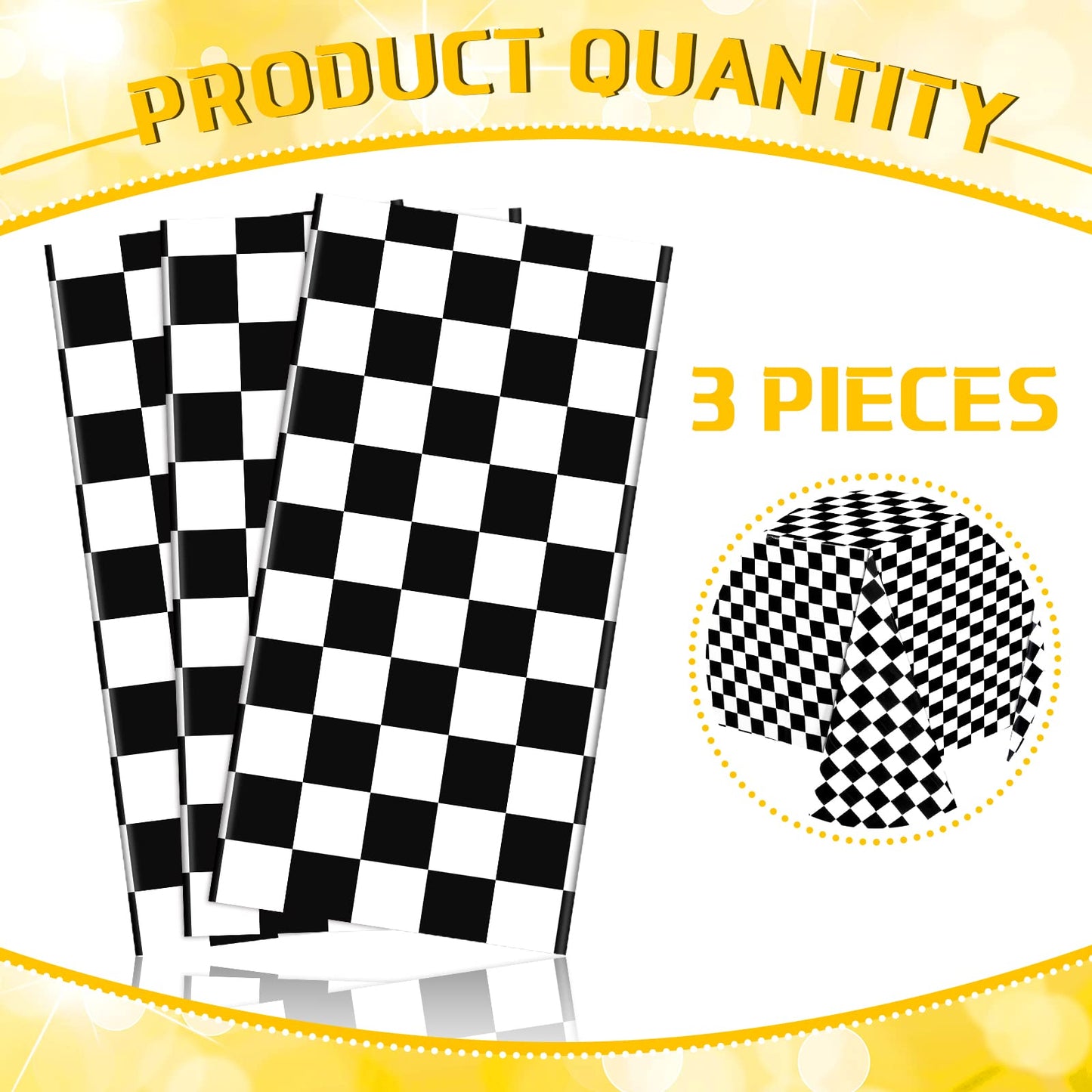 3 Sheets Black and White Checkered Tablecloths Racing Car Plastic Tablecloths Car Theme Disposable Party Tablecloths Racetrack R