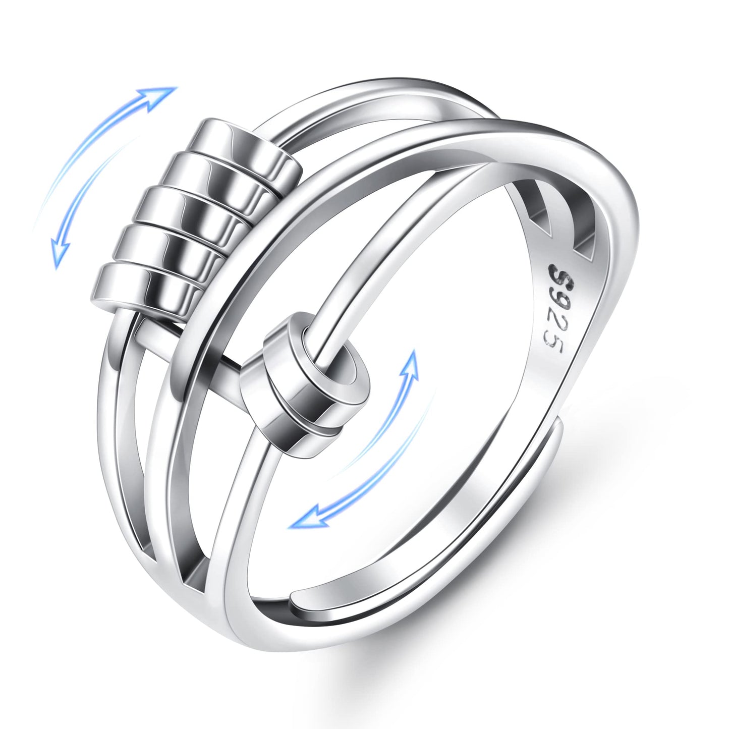 MILACOLATO 925 Sterling Silver Anxiety Ring for Women Men Fidget Peace Rings for Anxiety Stress Reliever Spinner Ring Retro Adju