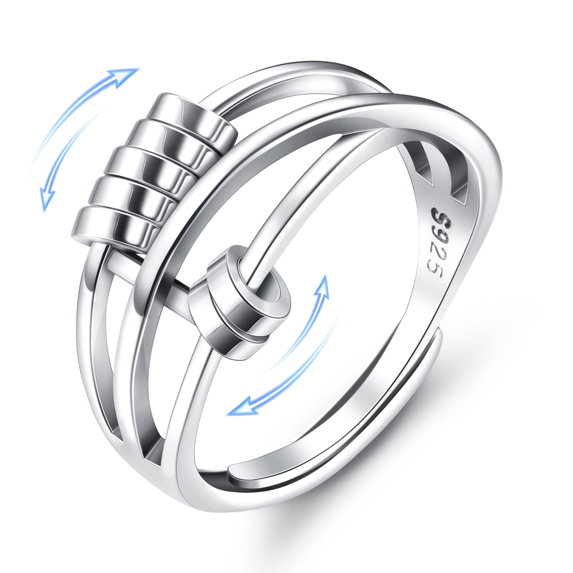 MILACOLATO 925 Sterling Silver Anxiety Ring for Women Men Fidget Peace Rings for Anxiety Stress Reliever Spinner Ring Retro Adju