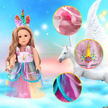 Wondoll 2-Sets 18-Inch Doll-Clothes Set - Unicorn Clothes With Hair Clip And Headband - Compatible With All 18 Inch Dolls Accessories For Kids -Pink