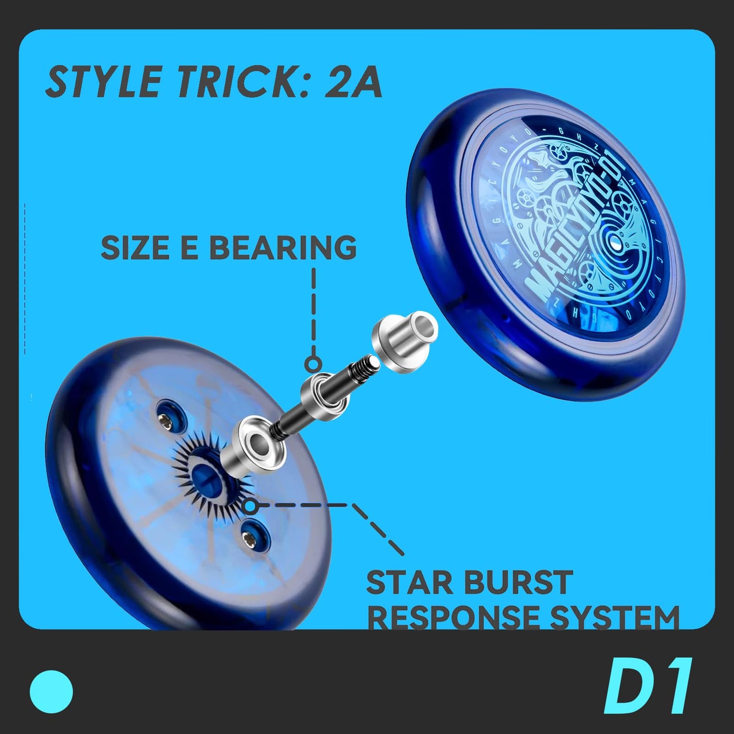 Looping D1 Responsive Yoyo For Kids Beginners, 2A Loop Starter Yoyo Easy To Play Basic String Tricks (Blue+Black)
