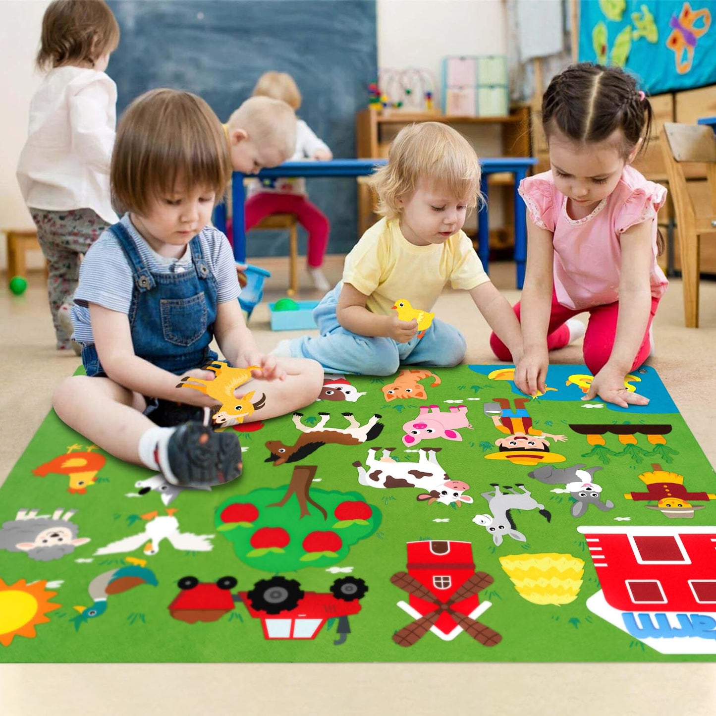 WATINC Farm Animals Felt Story Board Set - 38Pcs Interactive Play Kit, Large, Multicolor, Preschool Learning Toy for Toddlers and Kids