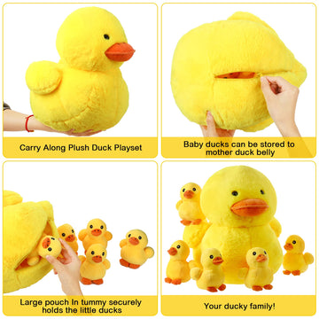 Kasyat 6 Pieces 13.7 Inches Duck Stuffed Animals With 5 Little Plush Ducks Play Set Stuffed Animals Plushies With Zipper Pouch Dolls