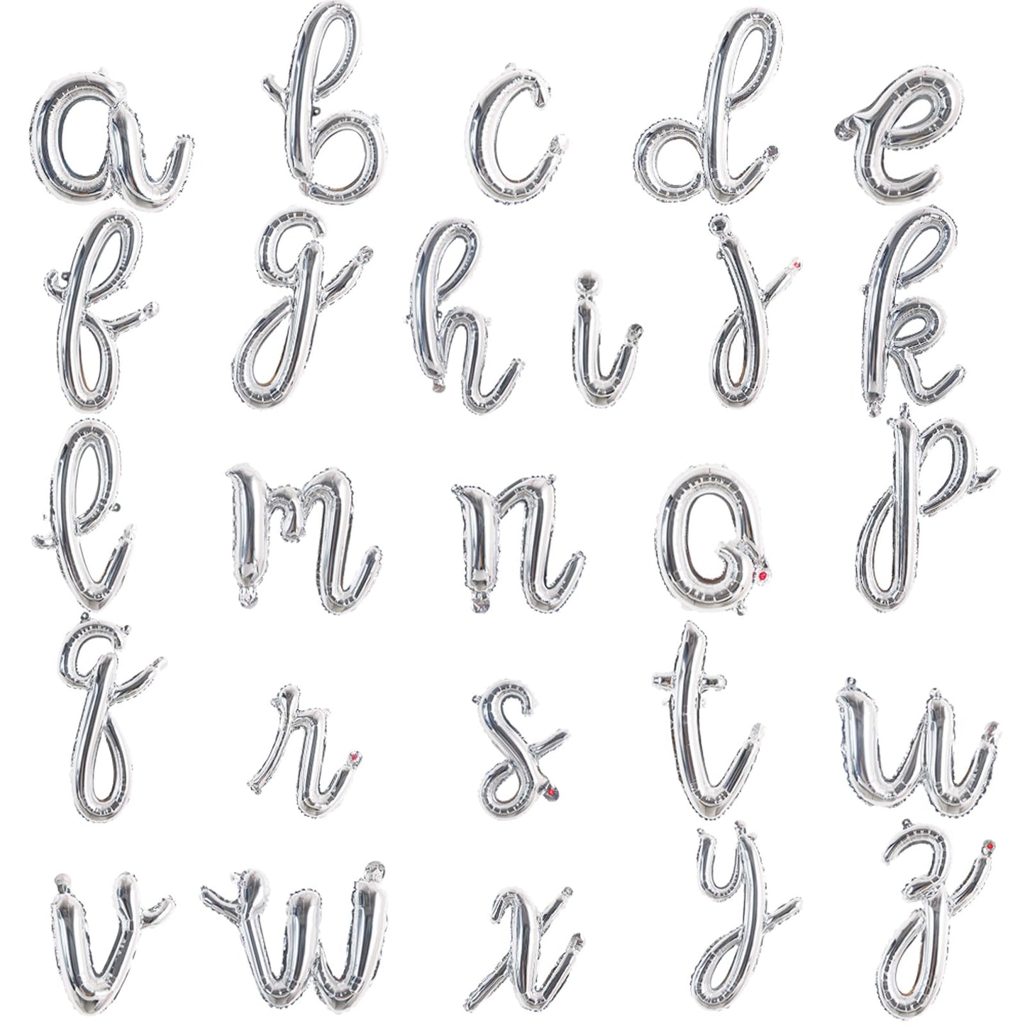 TONIFUL 52 Pcs 16 Inch Silver Cursive Letter A-Z Balloons,Cursive Custom Phrase Foil Alphabet DIY Personalized Phrase Banner for