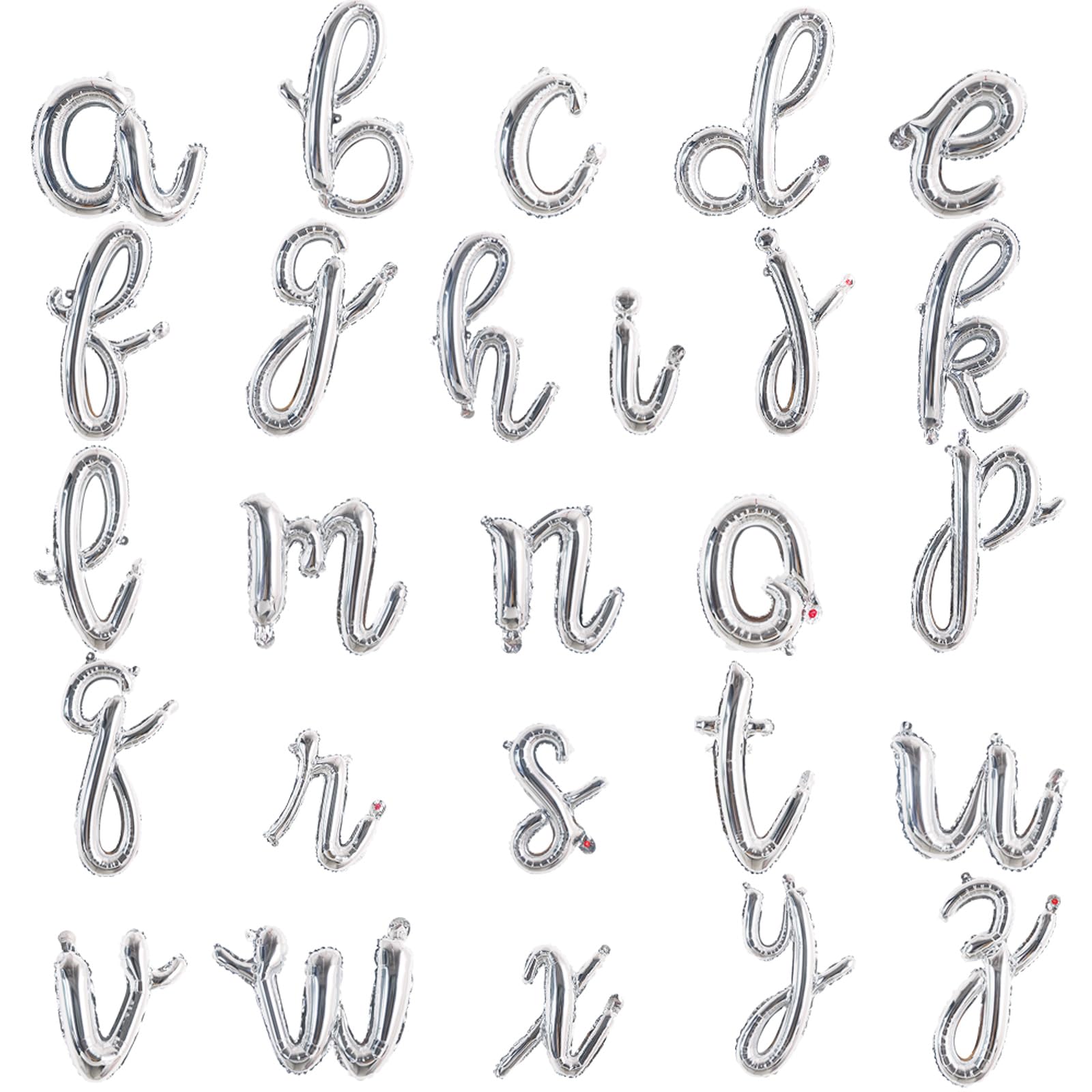 TONIFUL 52 Pcs 16 Inch Silver Cursive Letter A-Z Balloons,Cursive Custom Phrase Foil Alphabet DIY Personalized Phrase Banner for