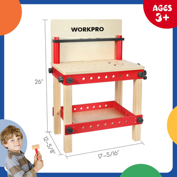 WORKPRO Wooden Workbench Kit Kids Tool Bench, Building Toy Set Creative&Educational Construction Toy, Great Gift for Toddlers 3+