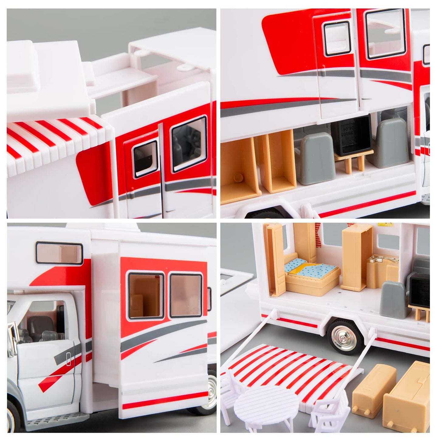 BDTCTK 1:28 Scale DIY Luxury Motorhome DIE-CAST Car Model, Zinc Alloy Die-Cast Pull Back Vehicles Kid Toys for Boy Girl Gift (Re