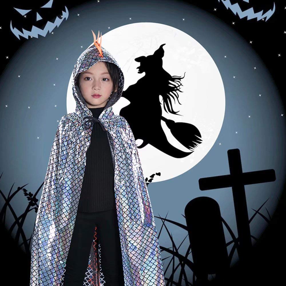 Qiaoniuniu Dinosaur Cape Dragon Hooded Cloak Halloween Costume Boy Girl Toddler Dress Up Clothes 3-8 Years Old Color Silver