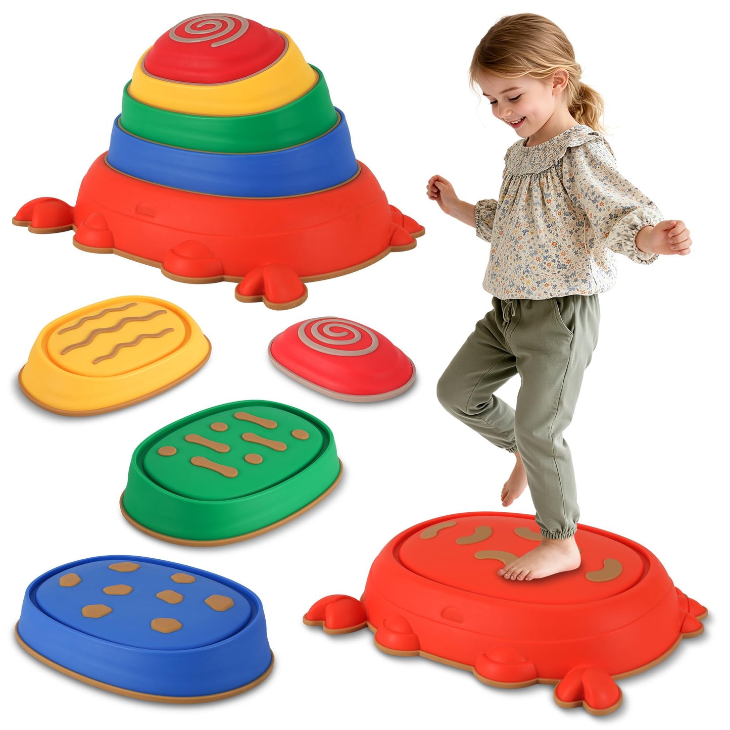 Kirumie Crab Stepping Stones For Kids, Non-Slip Plastic Balance River Stones For Kids, Promoting Children 'S Coordination Skills