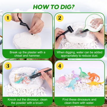 Dinosaurs Dig Kit Digging Set, Educational Diy Toys Science Kit-Dig Up Unique Real Dinosaurs, Geology Archaeology Gifts For Boys