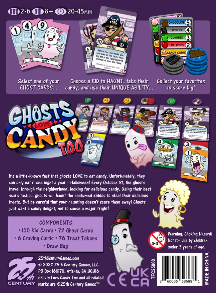 25th Century Games Ghosts Love Candy Too Card Game - Compact, Cardboard, 2-6 Players, Trick or Treat Theme, Model 25000TFC